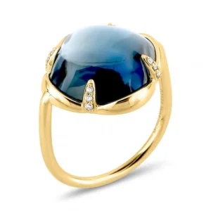 Morganne Bello Bague-BAGUE SONGE TOPAZE BLUE LONDON + DIAMANTS OR JAUNE