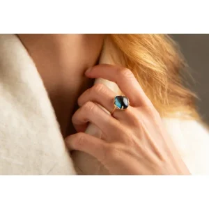 Morganne Bello Bague-BAGUE SONGE TOPAZE BLUE LONDON + DIAMANTS OR JAUNE