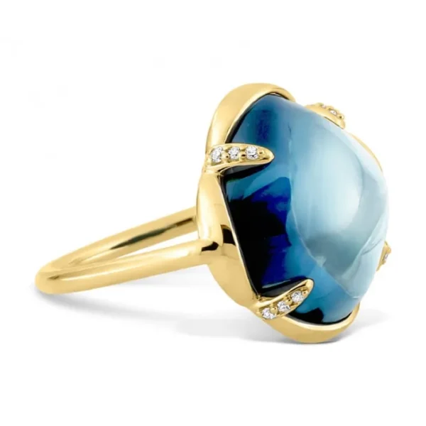 Morganne Bello Bague-BAGUE SONGE TOPAZE BLUE LONDON + DIAMANTS OR JAUNE