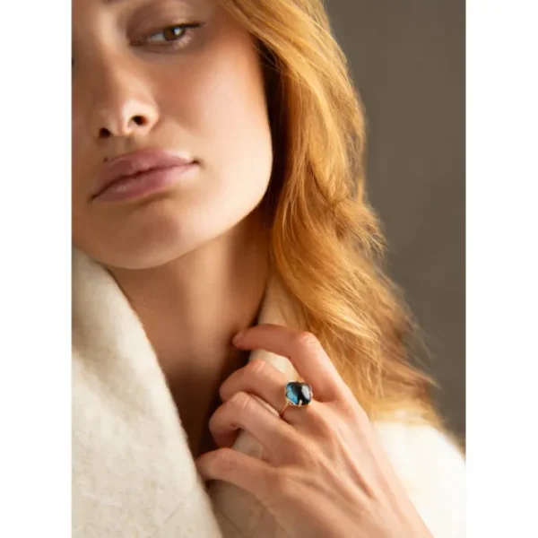 Morganne Bello Bague-BAGUE SONGE TOPAZE BLUE LONDON + DIAMANTS OR JAUNE