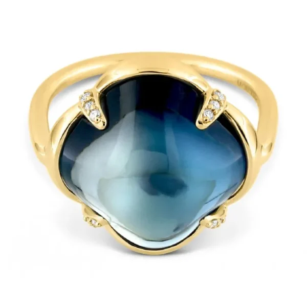 Morganne Bello Bague-BAGUE SONGE TOPAZE BLUE LONDON + DIAMANTS OR JAUNE