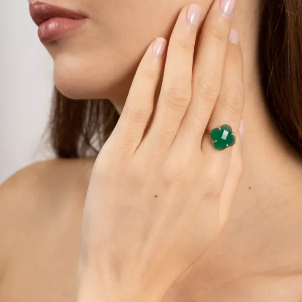 Morganne Bello Bague-BAGUE VICTORIA AGATE VERTE OR JAUNE