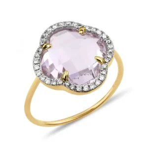 Morganne Bello Bague-BAGUE VICTORIA DIAMANTS AMETHYSTE ROSE + DIAMANTS OR JAUNE