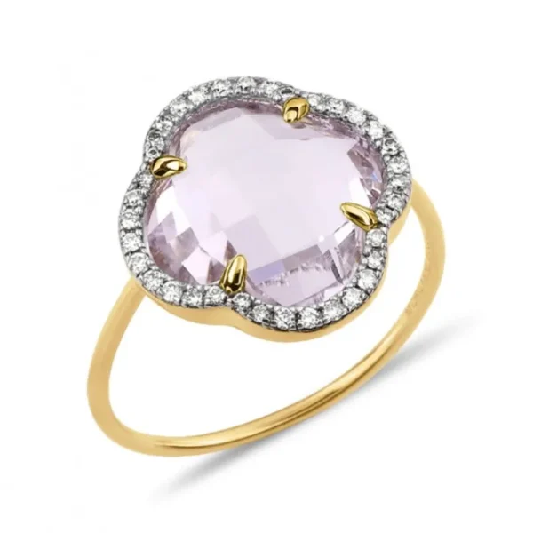 Morganne Bello Bague-BAGUE VICTORIA DIAMANTS AMETHYSTE ROSE + DIAMANTS OR JAUNE