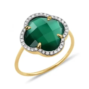Morganne Bello Bague-BAGUE VICTORIA DIAMANTS AGATE VERTE + DIAMANTS OR JAUNE