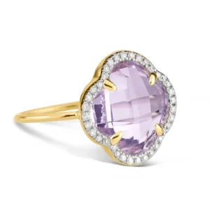 Morganne Bello Bague-BAGUE VICTORIA DIAMANTS AMETHYSTE ROSE + DIAMANTS OR JAUNE