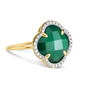 Morganne Bello Bague-BAGUE VICTORIA DIAMANTS AGATE VERTE + DIAMANTS OR JAUNE