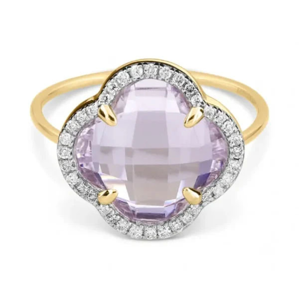 Morganne Bello Bague-BAGUE VICTORIA DIAMANTS AMETHYSTE ROSE + DIAMANTS OR JAUNE