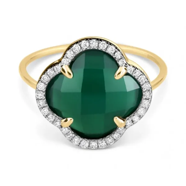 Morganne Bello Bague-BAGUE VICTORIA DIAMANTS AGATE VERTE + DIAMANTS OR JAUNE