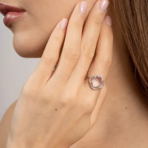 Morganne Bello Bague-BAGUE VICTORIA DIAMANTS AMETHYSTE ROSE + DIAMANTS OR JAUNE