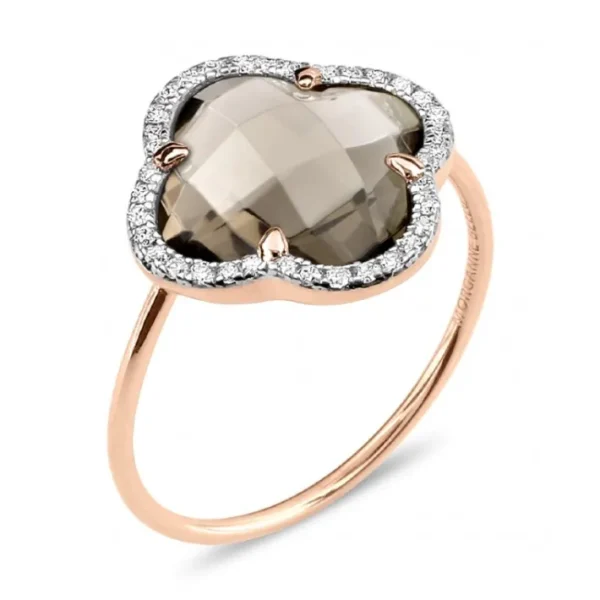 Morganne Bello Bague-BAGUE VICTORIA DIAMANTS QUARTZ FUME + DIAMANTS OR ROSE