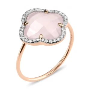 Morganne Bello Bague-BAGUE VICTORIA DIAMANTS QUARTZ ROSE MILKY + DIAMANTS OR ROSE