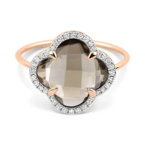 Morganne Bello Bague-BAGUE VICTORIA DIAMANTS QUARTZ FUME + DIAMANTS OR ROSE