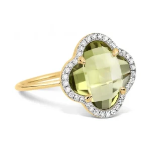 Morganne Bello Bague-BAGUE VICTORIA DIAMANTS QUARTZ OLIVE + DIAMANTS OR JAUNE