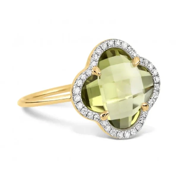 Morganne Bello Bague-BAGUE VICTORIA DIAMANTS QUARTZ OLIVE + DIAMANTS OR JAUNE