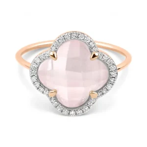 Morganne Bello Bague-BAGUE VICTORIA DIAMANTS QUARTZ ROSE MILKY + DIAMANTS OR ROSE