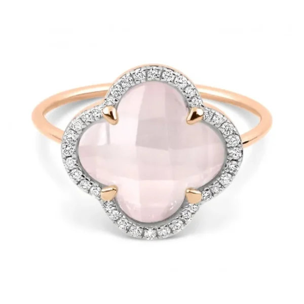 Morganne Bello Bague-BAGUE VICTORIA DIAMANTS QUARTZ ROSE MILKY + DIAMANTS OR ROSE
