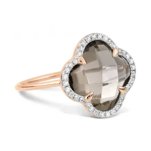 Morganne Bello Bague-BAGUE VICTORIA DIAMANTS QUARTZ FUME + DIAMANTS OR ROSE