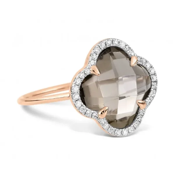 Morganne Bello Bague-BAGUE VICTORIA DIAMANTS QUARTZ FUME + DIAMANTS OR ROSE