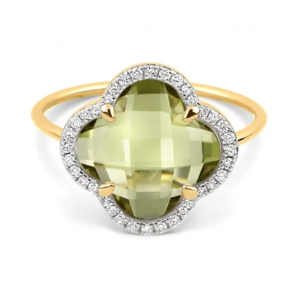 Morganne Bello Bague-BAGUE VICTORIA DIAMANTS QUARTZ OLIVE + DIAMANTS OR JAUNE