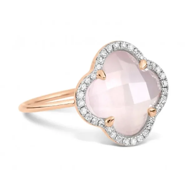 Morganne Bello Bague-BAGUE VICTORIA DIAMANTS QUARTZ ROSE MILKY + DIAMANTS OR ROSE