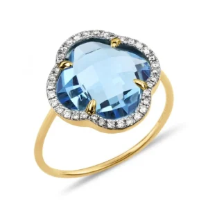 Morganne Bello Bague-BAGUE VICTORIA DIAMANTS TOPAZE (swiss blue) + DIAMANTS OR JAUNE