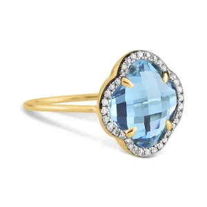 Morganne Bello Bague-BAGUE VICTORIA DIAMANTS TOPAZE (swiss blue) + DIAMANTS OR JAUNE