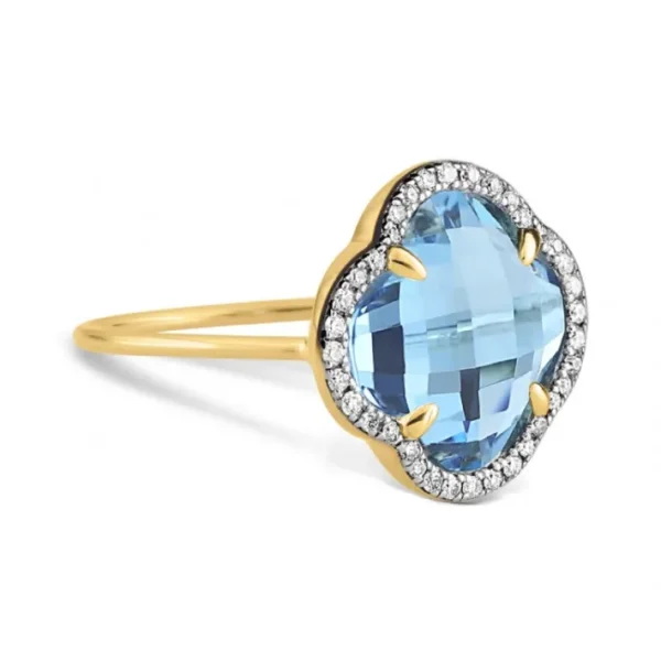 Morganne Bello Bague-BAGUE VICTORIA DIAMANTS TOPAZE (swiss blue) + DIAMANTS OR JAUNE