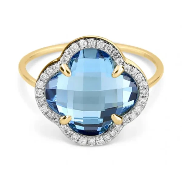 Morganne Bello Bague-BAGUE VICTORIA DIAMANTS TOPAZE (swiss blue) + DIAMANTS OR JAUNE