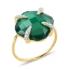 Morganne Bello Bague-BAGUE VICTORIA LYS GRANDE AGATE VERTE ET DIAMANTS OR JAUNE