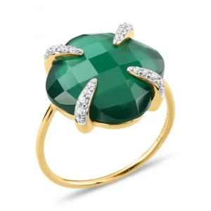 Morganne Bello Bague-BAGUE VICTORIA LYS GRANDE AGATE VERTE ET DIAMANTS OR JAUNE