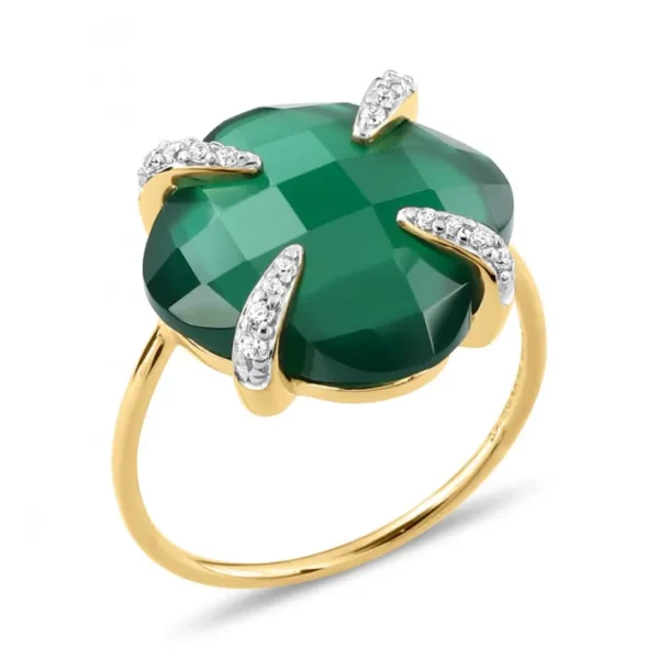 Morganne Bello Bague-BAGUE VICTORIA LYS GRANDE AGATE VERTE ET DIAMANTS OR JAUNE