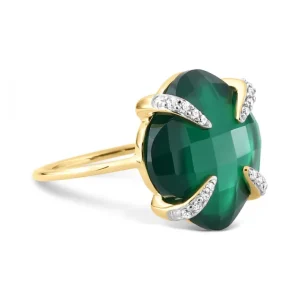 Morganne Bello Bague-BAGUE VICTORIA LYS GRANDE AGATE VERTE ET DIAMANTS OR JAUNE