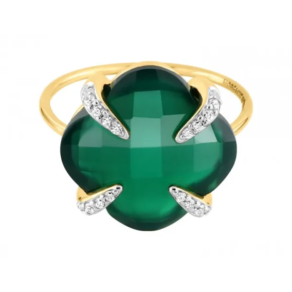 Morganne Bello Bague-BAGUE VICTORIA LYS GRANDE AGATE VERTE ET DIAMANTS OR JAUNE