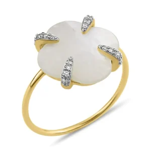 Morganne Bello Bague-BAGUE VICTORIA LYS NACRE BLANCHE ET DIAMANTS OR JAUNE