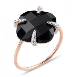 Morganne Bello Bague-BAGUE VICTORIA LYS ONYX ET DIAMANTS OR ROSE