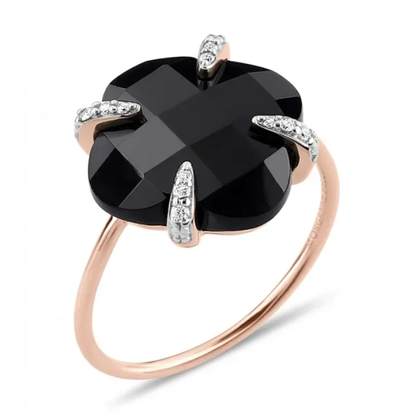 Morganne Bello Bague-BAGUE VICTORIA LYS ONYX ET DIAMANTS OR ROSE