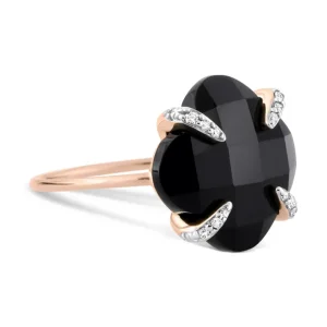Morganne Bello Bague-BAGUE VICTORIA LYS ONYX ET DIAMANTS OR ROSE