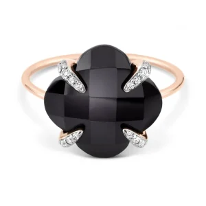 Morganne Bello Bague-BAGUE VICTORIA LYS ONYX ET DIAMANTS OR ROSE