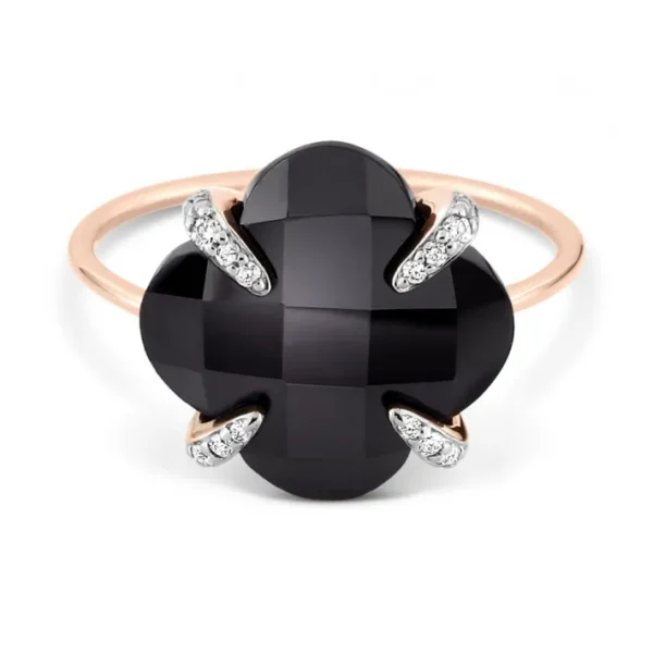 Morganne Bello Bague-BAGUE VICTORIA LYS ONYX ET DIAMANTS OR ROSE