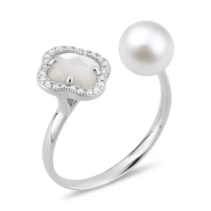 Morganne Bello Bague-BAGUE VICTORIA PERLES ET NACRE BLANCHE + DIAMANTS OR BLANC