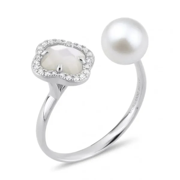 Morganne Bello Bague-BAGUE VICTORIA PERLES ET NACRE BLANCHE + DIAMANTS OR BLANC