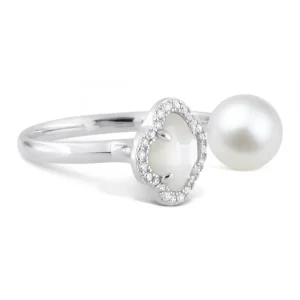 Morganne Bello Bague-BAGUE VICTORIA PERLES ET NACRE BLANCHE + DIAMANTS OR BLANC