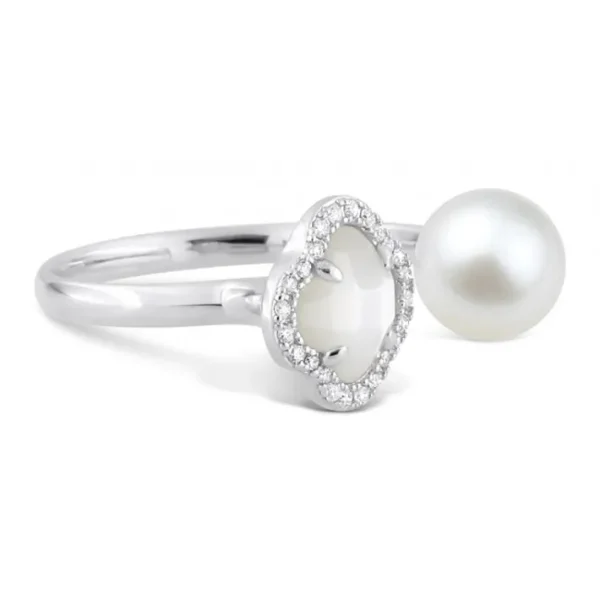 Morganne Bello Bague-BAGUE VICTORIA PERLES ET NACRE BLANCHE + DIAMANTS OR BLANC