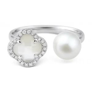 Morganne Bello Bague-BAGUE VICTORIA PERLES ET NACRE BLANCHE + DIAMANTS OR BLANC