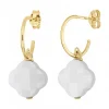 Morganne Bello Boucles D'Oreilles-BOUCLES D'OREILLES AGATE BLANCHE PETIT TREFLE OR JAUNE