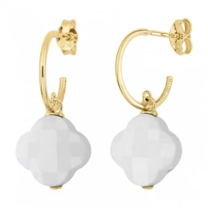 Morganne Bello Boucles D'Oreilles-BOUCLES D'OREILLES AGATE BLANCHE PETIT TREFLE OR JAUNE
