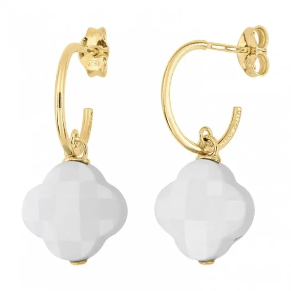Morganne Bello Boucles D'Oreilles-BOUCLES D'OREILLES AGATE BLANCHE PETIT TREFLE OR JAUNE