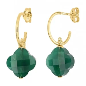 Morganne Bello Boucles D'Oreilles-BOUCLES D'OREILLES AGATE VERTE PETIT TREFLE OR JAUNE