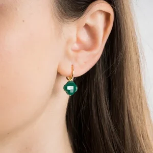 Morganne Bello Boucles D'Oreilles-BOUCLES D'OREILLES AGATE VERTE PETIT TREFLE OR JAUNE
